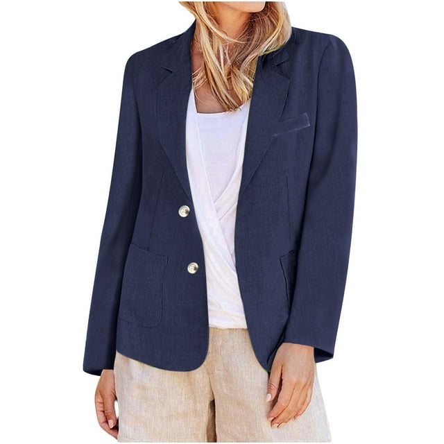 Women Blazer, Long Sleeve Casual Solid Jacket, Open Front Polyester Work Coat, Regular Length