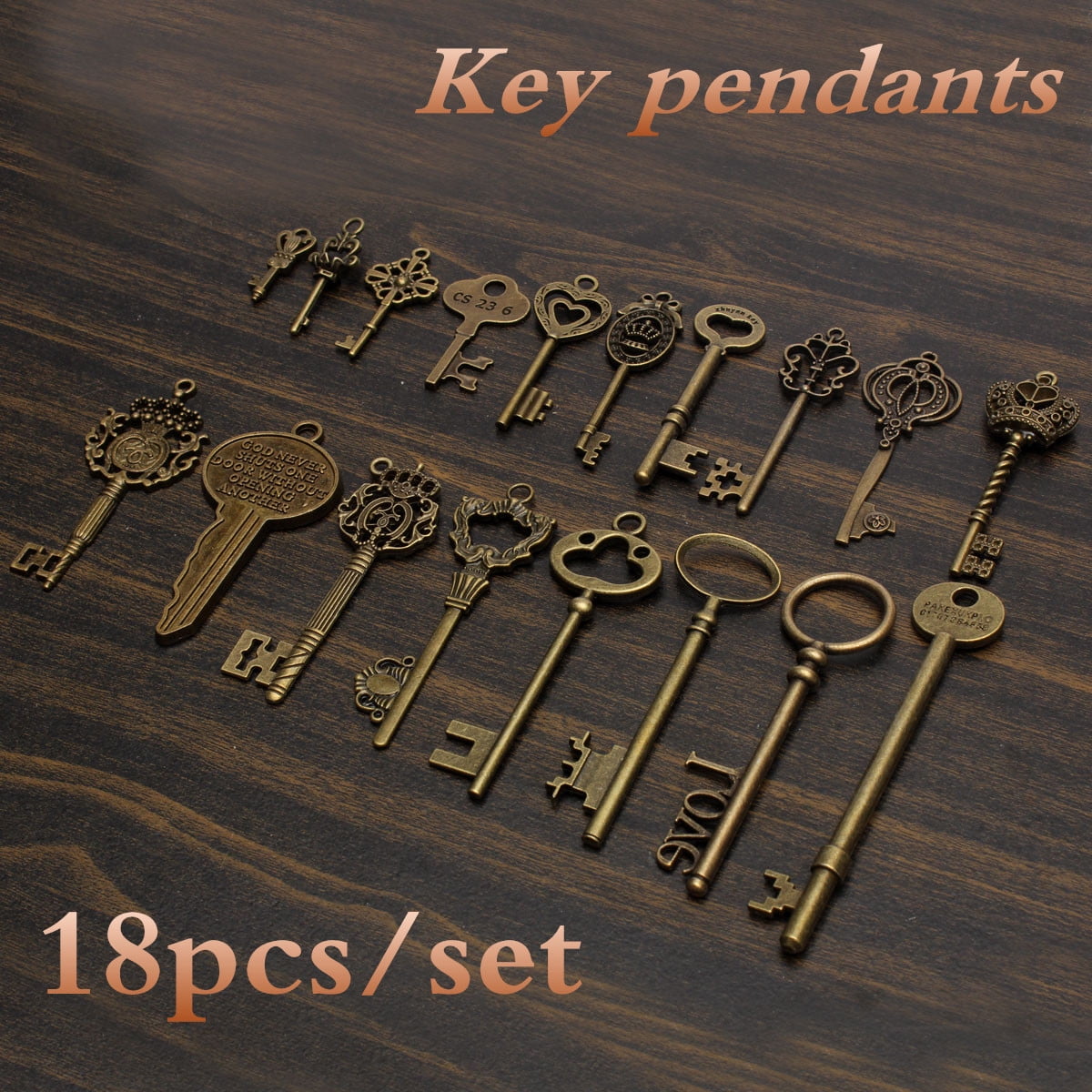 18Pcs Antique Vintage Old Look Skeleton Keys Lot Bronze Tone Pendants Jewelry