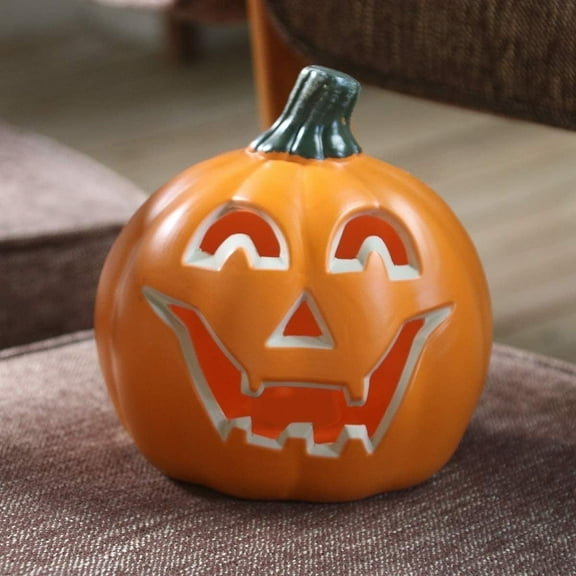 6 Inch Battery Operated Lighted Jack O Lantern Pumpkin - Halloween Decor For Indoor Outdoor