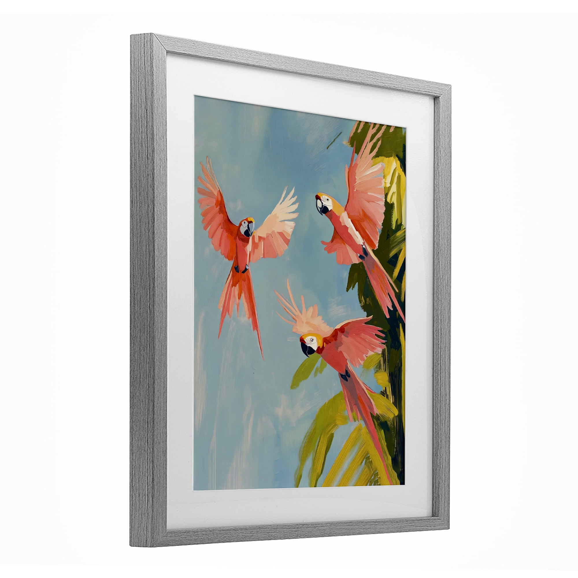 Stupell Industries Botanical Parrots in Flight Gray Framed Print Under Glass, design by The Prints Vibe