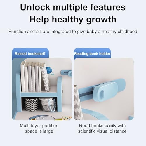 Floseru Kids Functional Desk and Chair Set, Study Desk for Children with Chair, Kids Desk and Chair Set,Height Adjustable Children School Study Desk with Storage Drawer for Boys Girls