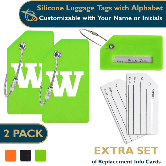 ComfiTime Luggage, Luggage Tags con Alfabeto: Maletas Tags de Silicona Aprobadas por la TSA, Bolsa de Viaje, Equipaje y Mochilas con Identificador de Privacidad, Presilla de Acero Inoxidable