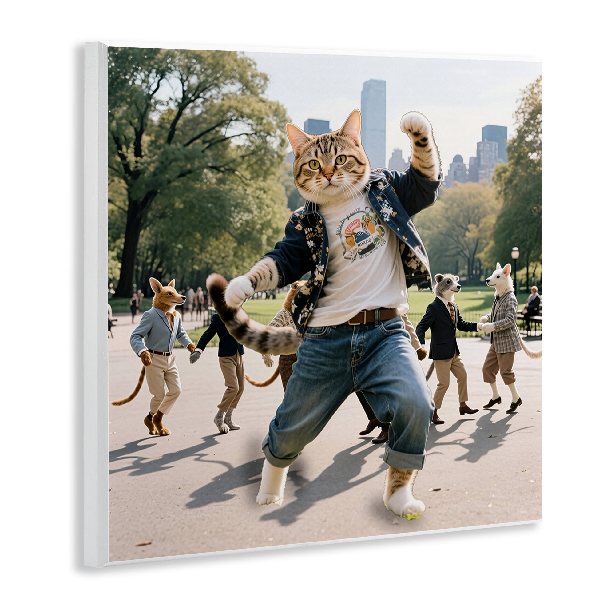 Stupell Industries Stylish Cat Dancing in Park Wall Plaque Art, design by CAD Designs