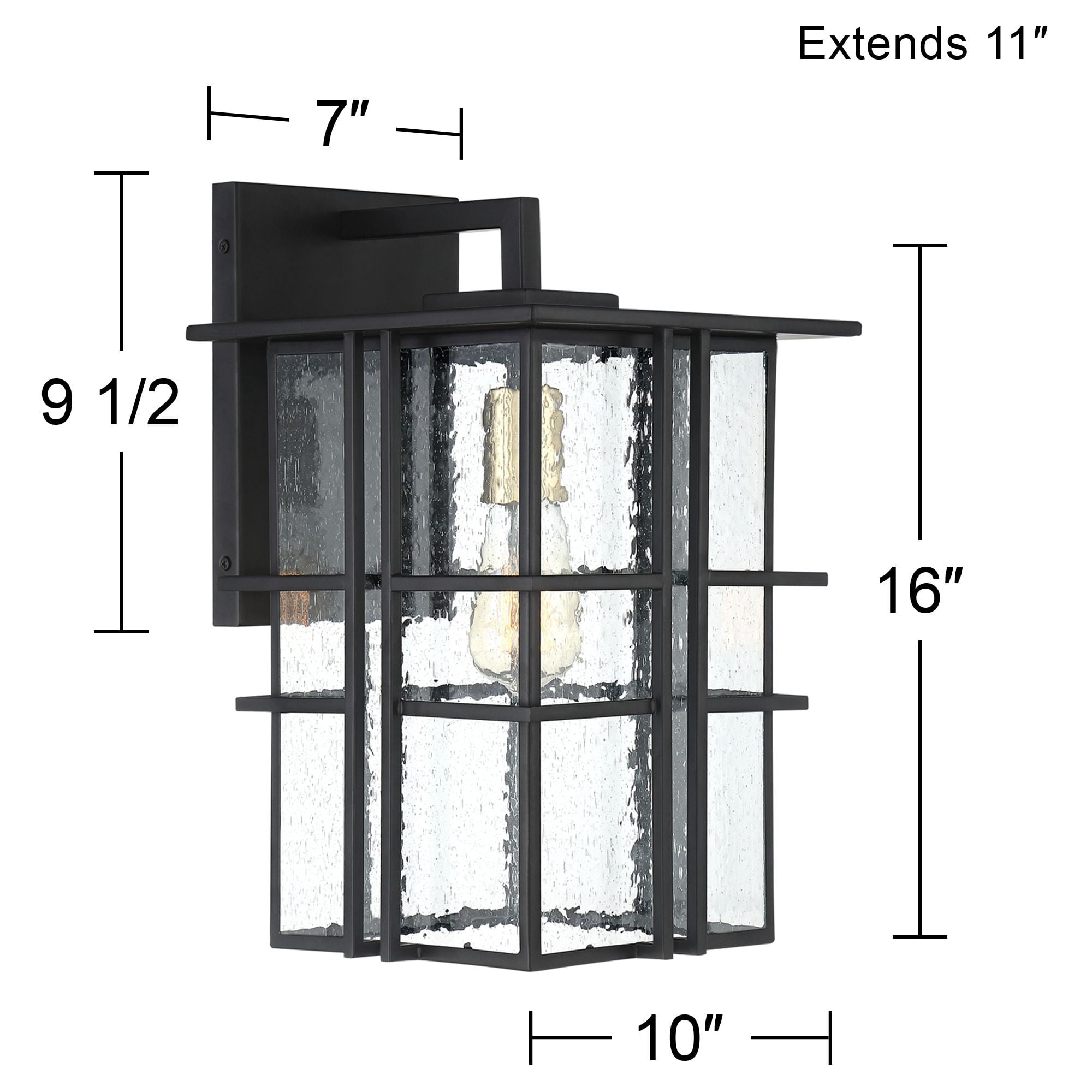 Possini Euro Design Arley Modern Industrial Outdoor Wall Light Fixtures Set of 2 Black 16" Seedy Glass for Post Exterior Barn Deck House