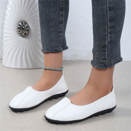 

ERTUTUYI Ladies Casual Shoes Solid Color Flat Sole Comfortable Womens Single Shoes Loafers Casual Shoes White 37