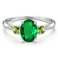 thumbnail image 3 of Gem Stone King 10K White Gold Green Nano Emerald and Green Peridot 3-Stone Ring for Women | 0.99 Cttw | Oval 8X6MM | Gemstone May Birthstone | Size 6, 3 of 6