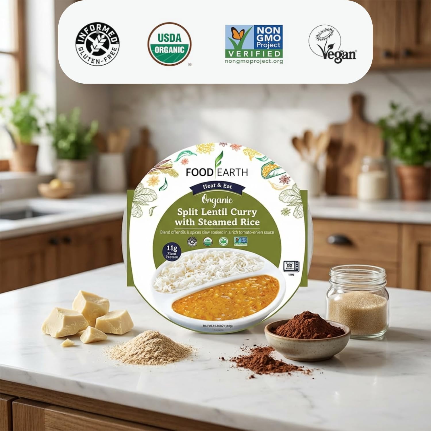 (Pack Of 6) Food Earth Entree Lentil Curry Rice 10.58 Oz