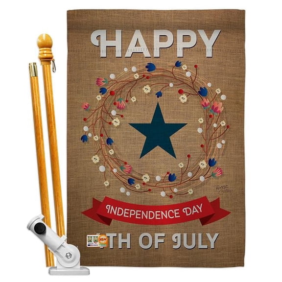 Breeze Decor BD-FJ-HS-111068-IP-BO-D-US14-BD 28 x 40 in. Independence Day Americana Fourth of July Impressions Decorative Vertical Double Sided House Flag Set with Pole Bracket & Hardware