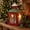 Red, variant on ShaoXinWan Christmas Gnome Metal Candle Lantern, Vintage Hanging Decorative Candle Holder with Printed Glass Window, Festive Iron Candle Lantern for Tabletop Mantel Porch Holiday Home Decor
