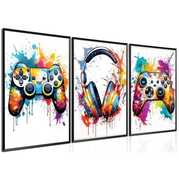 UNFFRAMED Luvia Set of 3 Gaming Room Poster Wall Art Video Gamepad Graffiti Prints Gamer Decor for Teen Boys Room Set 3 Prints 8x12