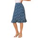 thumbnail image 5 of Faldas midi florales para mujer Inspire Chic, con volantes, cintura alta, fluida, en línea A, con abertura, longitud a la rodilla, color azul, 5 of 7