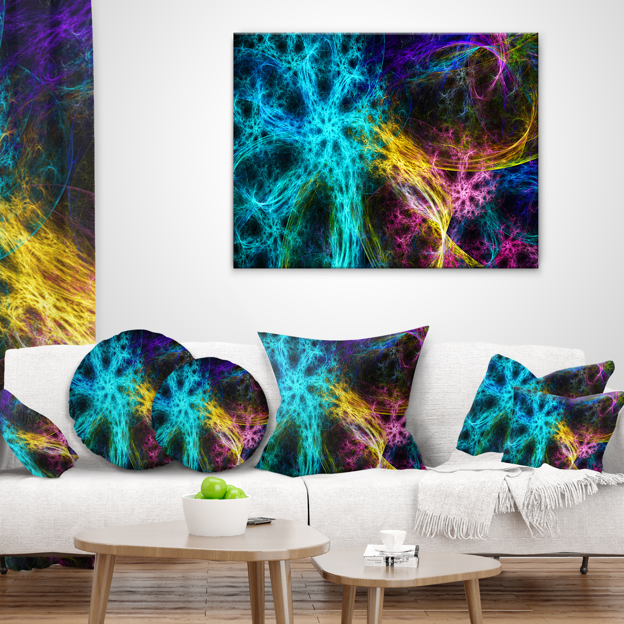 Designart Glowing Abstract Fireworks - Abstract Throw Pillow - 18x18