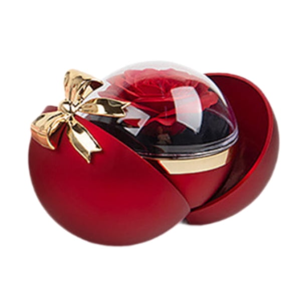Caja de joyería, estuche de almacenamiento de joyas portátil, caja de regalo elegante con forma de rosa preservada. Rojo