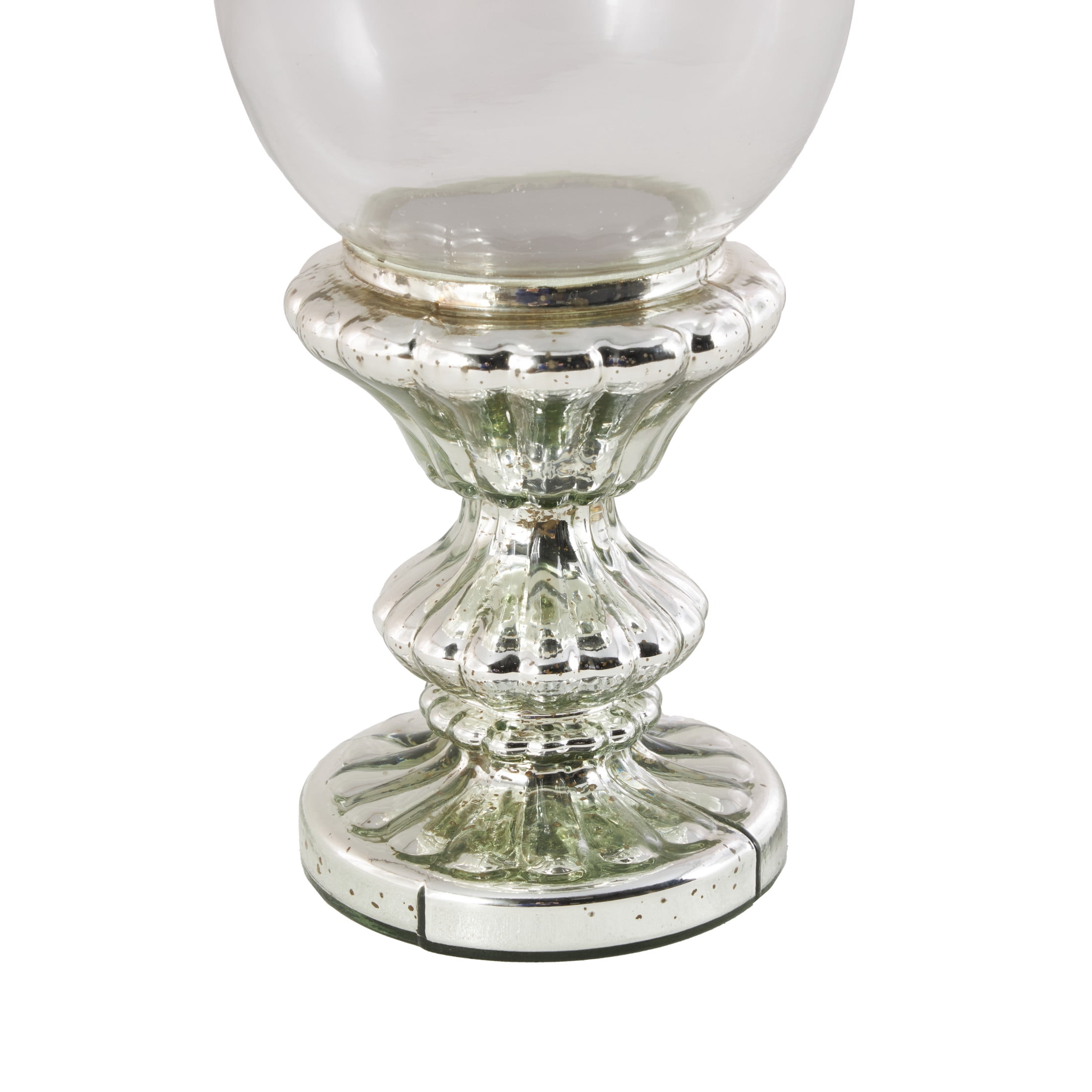 DecMode Silver Glass Handmade Turned Style Pillar Hurricane Lamp with Faux Mercury Glass Finish