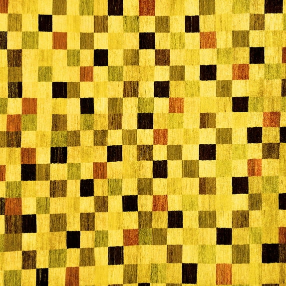 Ahgly Company Indoor Square Checkered Yellow Modern Area Rugs, 3' Square
