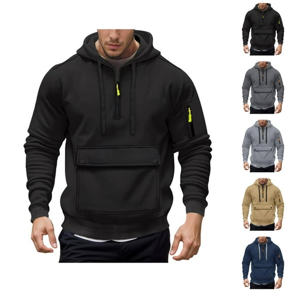 Hoodies for Men 2025 Long Sleeve Half Zipper Essentials Hooded Sweatshirt with Pockets Pullover Hoody Mens Hoodies