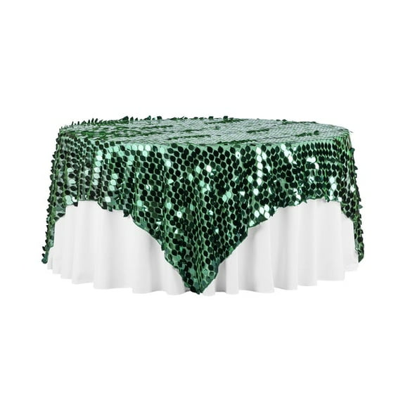 Pack of 1, Leaf Payette Sequin Table Overlay Topper 90"X90" Square - Emerald Green for Wedding and Events