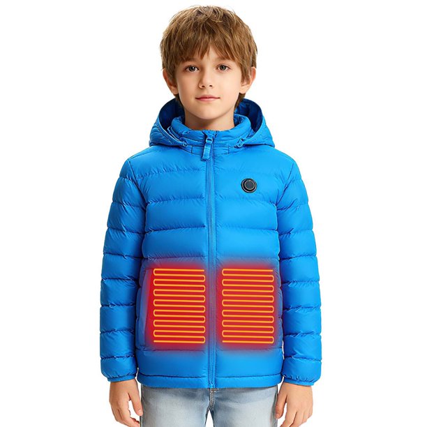 Sudadera con capucha térmica de invierno para niños y niñas, con control de temperatura y cremallera