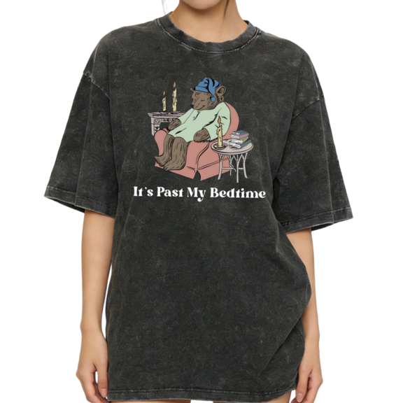 Women's It's Past My Bedtime Sleepy Bear Aesthetic Funny Graphic Comfortable Washed T Shirt Black S-2XL Plus Size