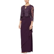 Alex Evenings Women's Embroidered Empire Gown With Jacket Purple Size 16