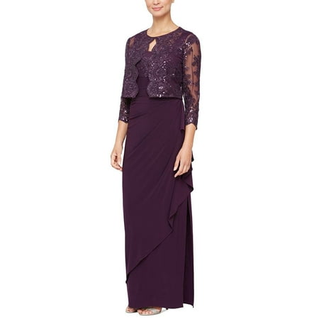 Alex Evenings Women's Embroidered Empire Gown With Jacket Purple Size 16