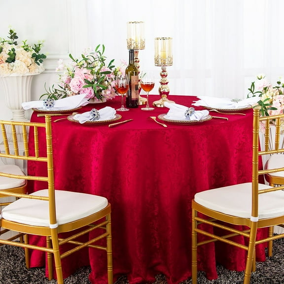 Wedding Linens Inc. 132" Seamless Round Jacquard Damask Polyester Tablecloths - Apple Red