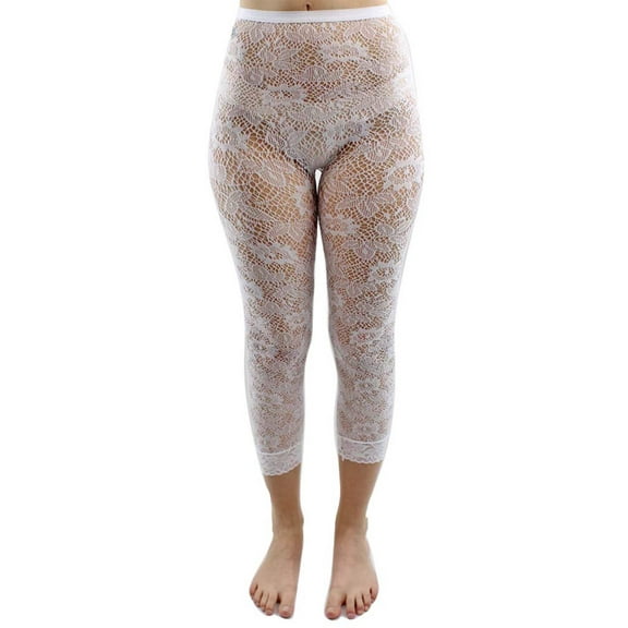 White Floral Lace Capri Length Stretchy Tights