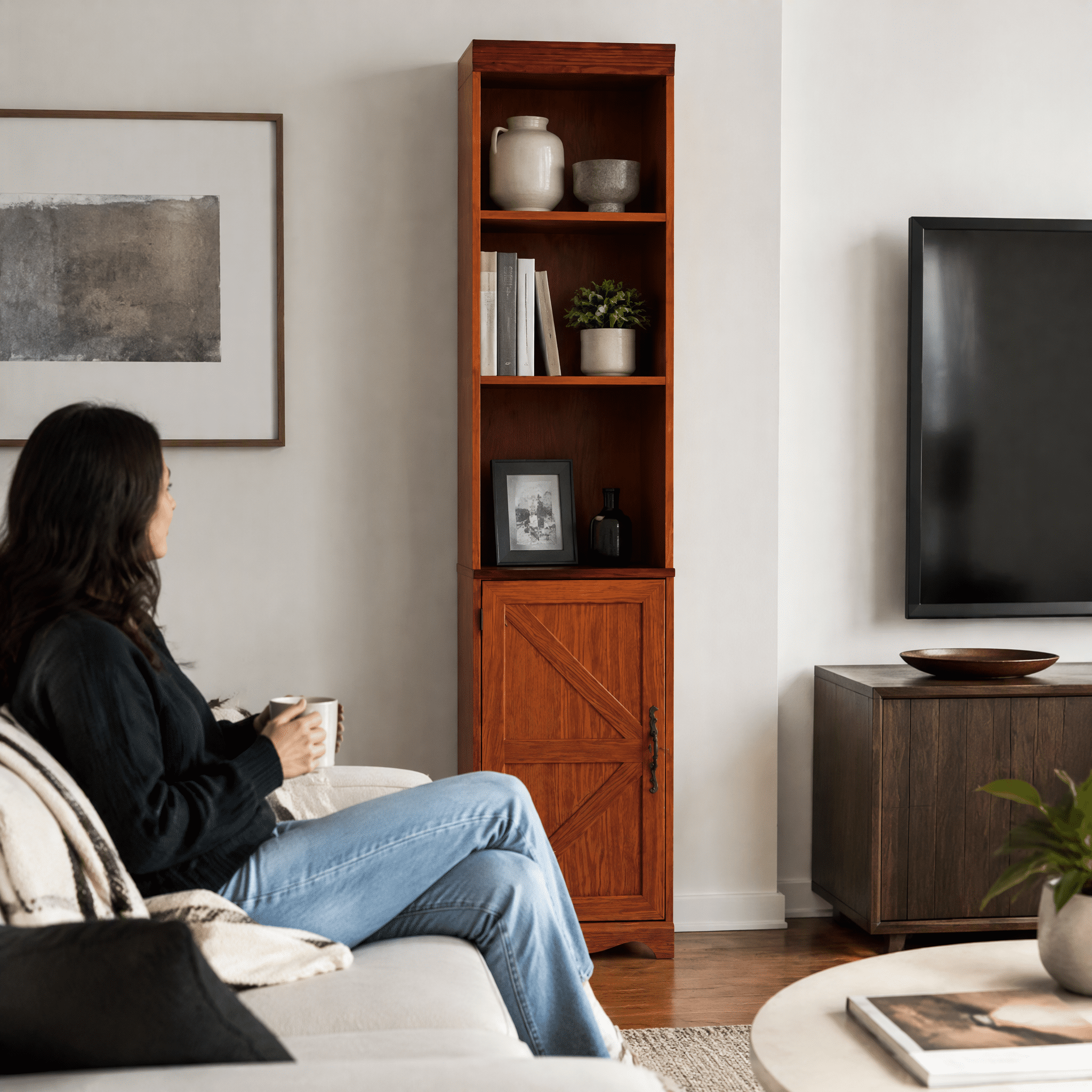 70.86" Tall 5-Shelf Storage Cabinet, Freestanding MDF Bookshelf, DIY Combinable Display Cabinet for Living Room Bedroom