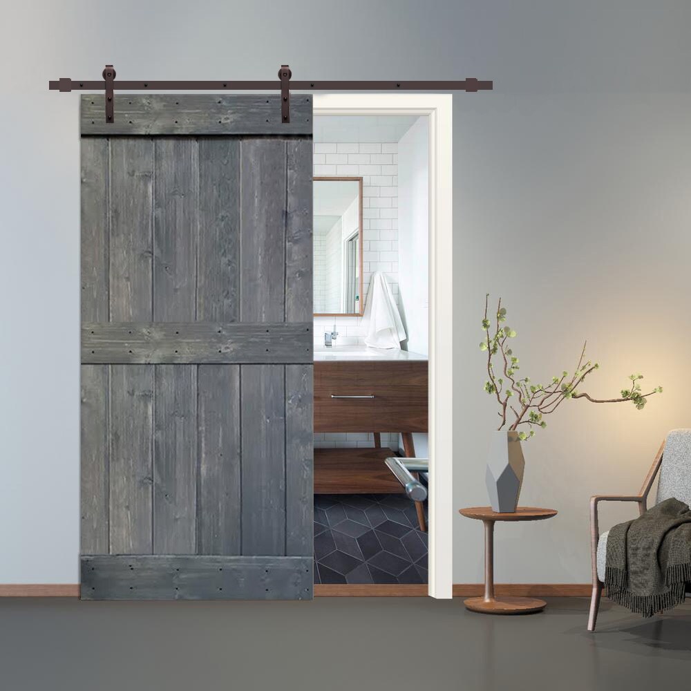 38 in x 84 in Gray Stained 2 Panel Barn Door with Sliding Hardware