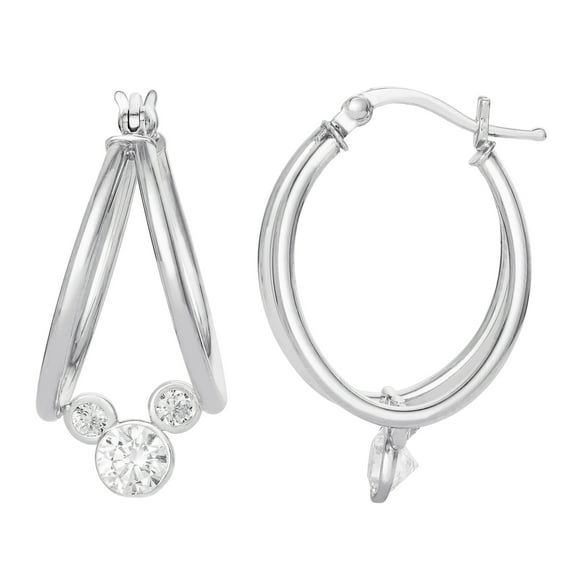 Disney Mickey Mouse Women's Captured CZ Sterling Silver Mickey Hoop Earrings