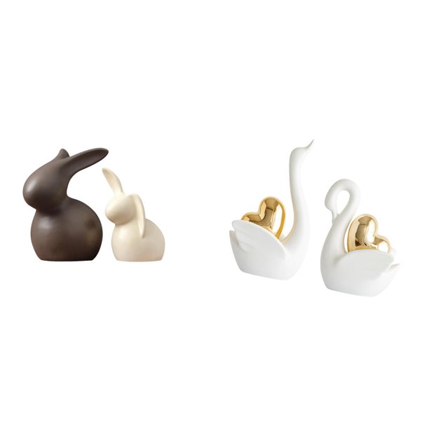 Estatua de cerámica,Juego de estatuas de cerámica para decoración de mesa de oficina en casa,estatua de cisne,Estatuas y figuritas de cisne de cerámica modernas Esculturas,Escultura de