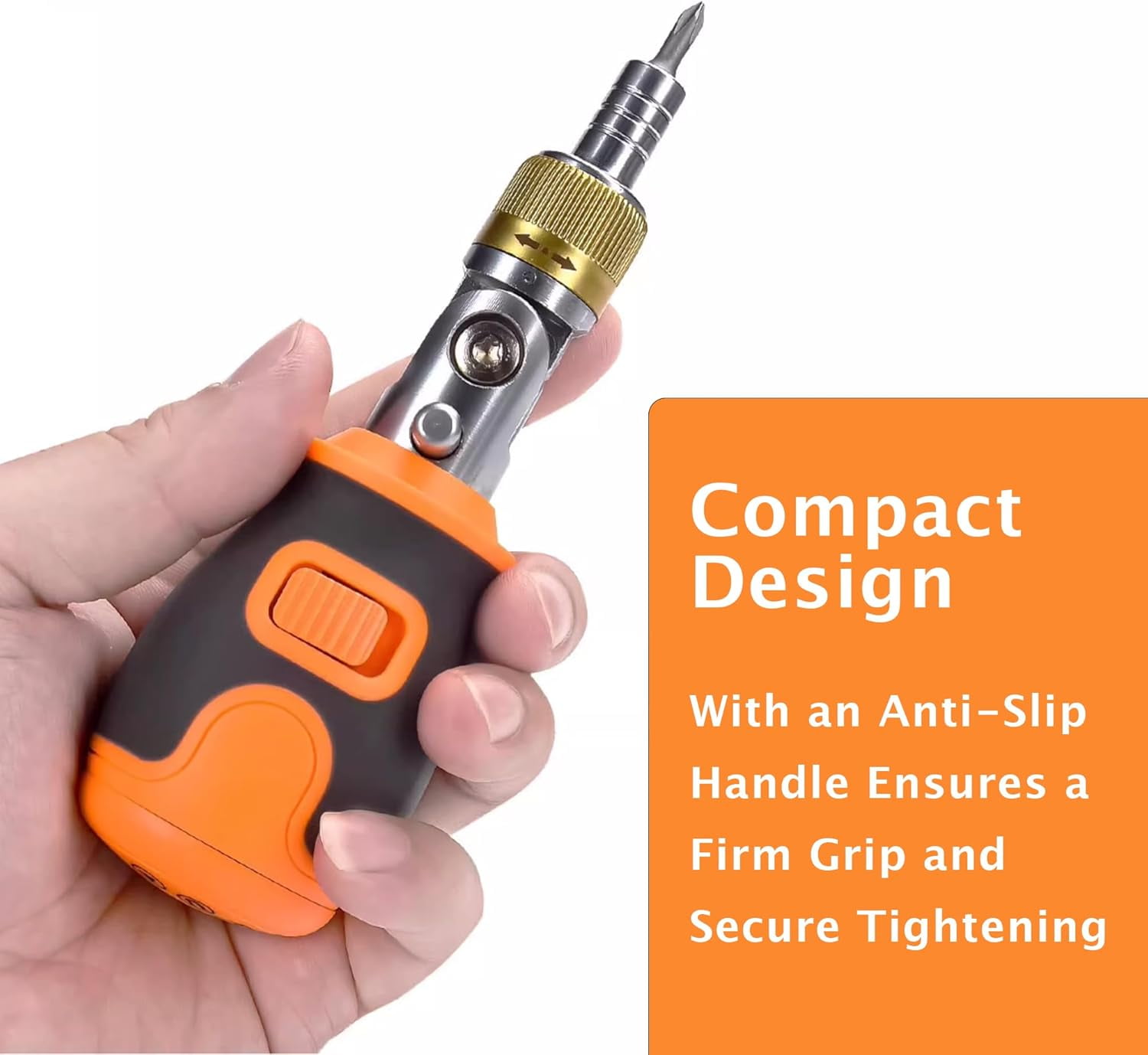 CATPAN 8-in-1 Magnetic Ratcheting Screwdriver Set with Phillips/Torx/Hex/Square Heads ,180° Pivoting Angle, Compact Electrician & DIY Hand Tool Kit Small Mini Set (Orange)