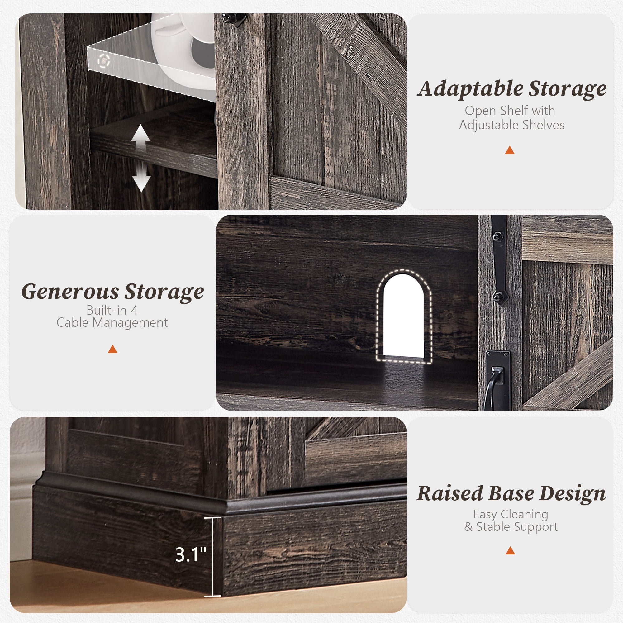 KeyWhat Farmhouse TV Stand for TVs Up to 80", 9 Storage Compartments, Sliding Barn Doors