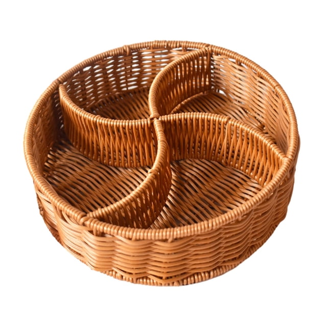 Cesta organizadora tejida a mano para servir, versátil y decorativa, redonda para almacenar alimentos. 4 rejillas