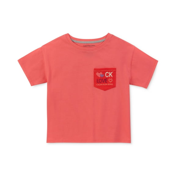 Calvin Klein Big Kid Girls Embroidered Pocket Cotton T-Shirt Size PS