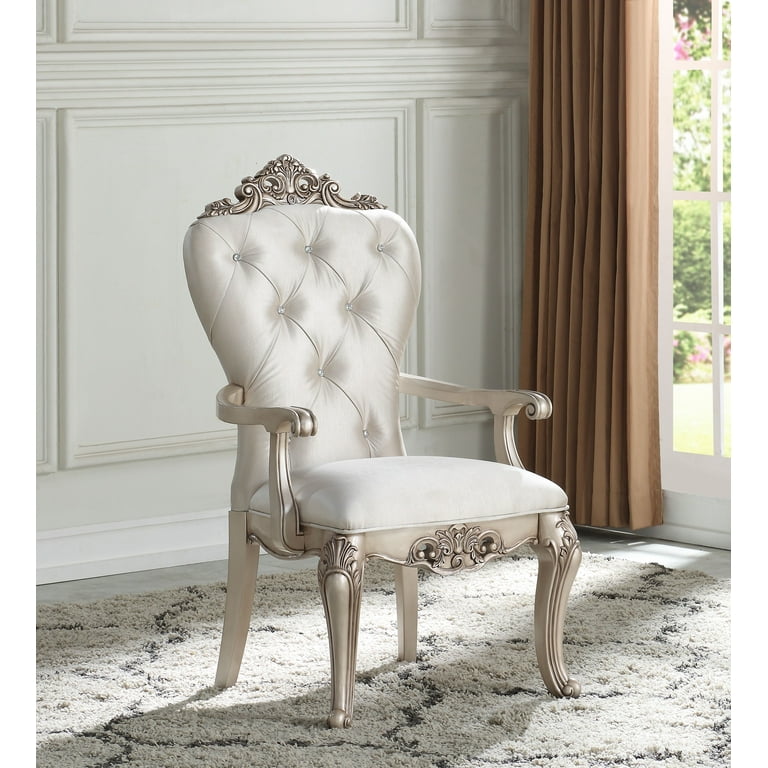 Acme Gorsedd Arm Chair (Set-2), Cream Fabric & Golden Ivory