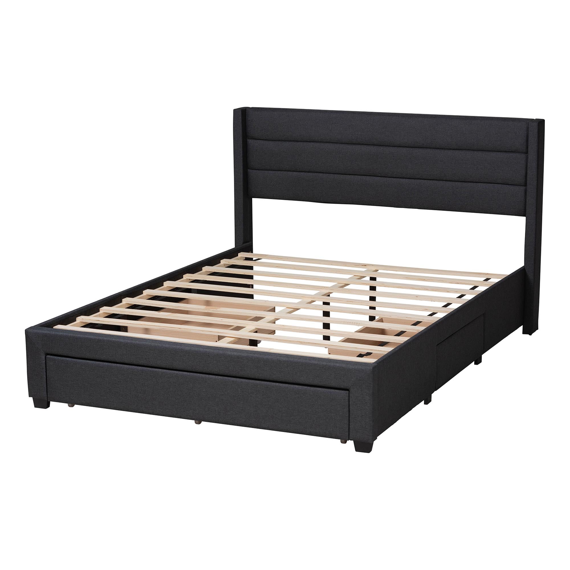 Baxton Studio Braylon Mid-Century Modern Transitional Charcoal Grey Fabric and Dark Brown Finished Wood Queen Size 3-Drawer Storage Platform Bed