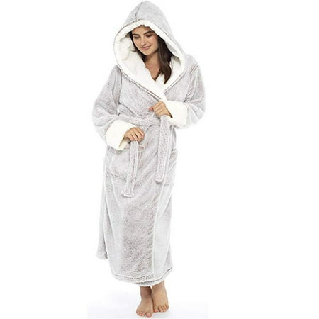 

TureClos Women Bathrobe Long Sleeve Cozy Hooded Pajamas Household Dorm Shower Bath Solid Color Robe Autumn Winter Sleepwear Ladies Gray XXL