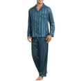 thumbnail image 4 of Pijama casual de 2 piezas de satén de manga larga a rayas para hombres INSPIRE CHIC, Día del Padre, talla XL, azul oscuro, 4 of 6