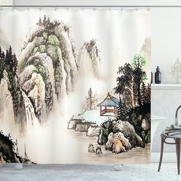 Ambesonne Vintage China Shower Curtain, Watercolor Valley, 69"Wx70"L, Multicolor