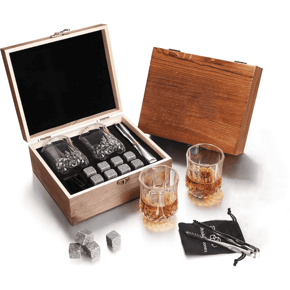 Whiskey Gifts for Men, Christmas Birthday Gifts for Him Dad Husband, Bourbon Gifts for Groomsmen Brother Boyfriend Boss Grandpa, Whiskey Stones Set with Glass for Christmas Holiday Gift