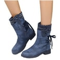 thumbnail image 3 of Hvyesh Womens Boots Womens Shoes Fashion Retro Western Boots Casual Warm Low Heels Mid-Calf Boots, 3 of 7