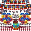 108pcs Superman Birthday Decorations, Party Supplies Include Happy Birthday Banner, Hanging Swirls, Cake Topper, Cupcake Toppers, Balloons, Foil Balloons and Stickers for Kids Boys Teens