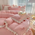 thumbnail image 3 of Pink Kawaii Bedding Set  Princess Ruffle Bed Covers  Full Set  Washed Cotton Quilt Cover  Sheet  Pillowcase Decor Bedroom, 3 of 7