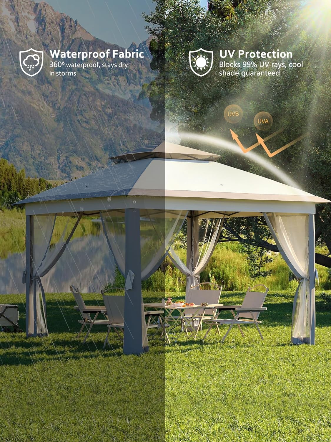 11'x11 Pop-Up Gazebo, Instant Outdoor Canopy Tent with Mosquito Nettings, Durable Steel Frame, Water, and UV Proof, for Patio, Garden, Courtyard, Party