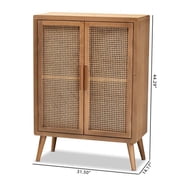 Baxton Studio Alina Mid-Century Modern Medium Oak Finished Wood and Rattan 2-Door Accent Storage Cabinet