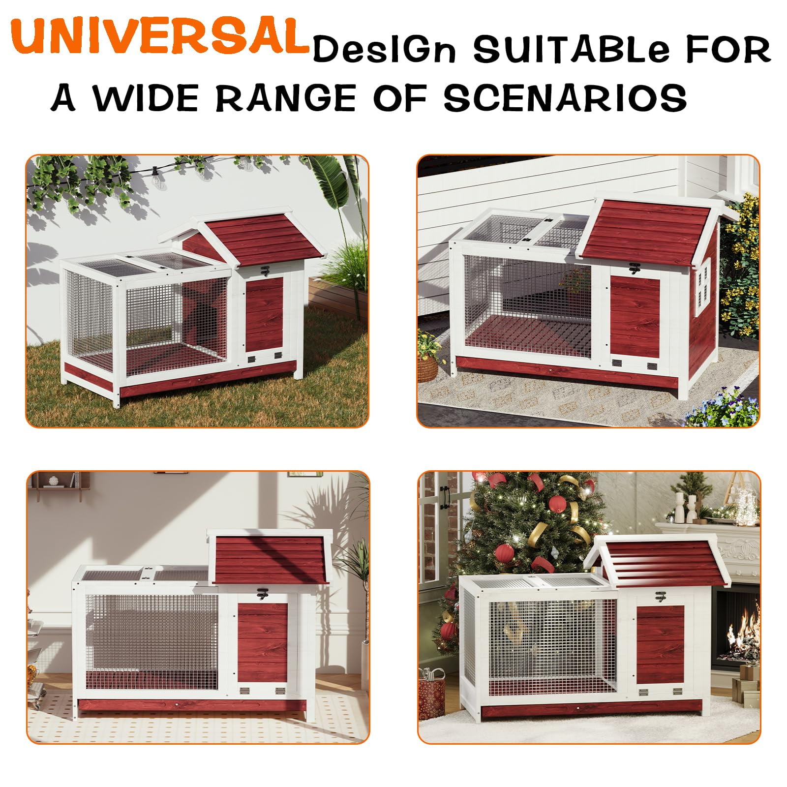 Weatherproof 2-Story Wooden Rabbit Hutch – Leak-Proof & Easy-Clean Small Animal Cage with Metal Ramp & Removable Roof – Indoor/Outdoor Habitat for Rabbits, Guinea Pigs & Chickens