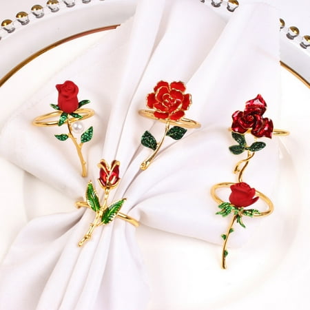 

Riguas Napkin Holder Floral Design Romantic Decorative Alloy Happy Valentine s Day Rose Flower Serviette Ring Decor Home Decor