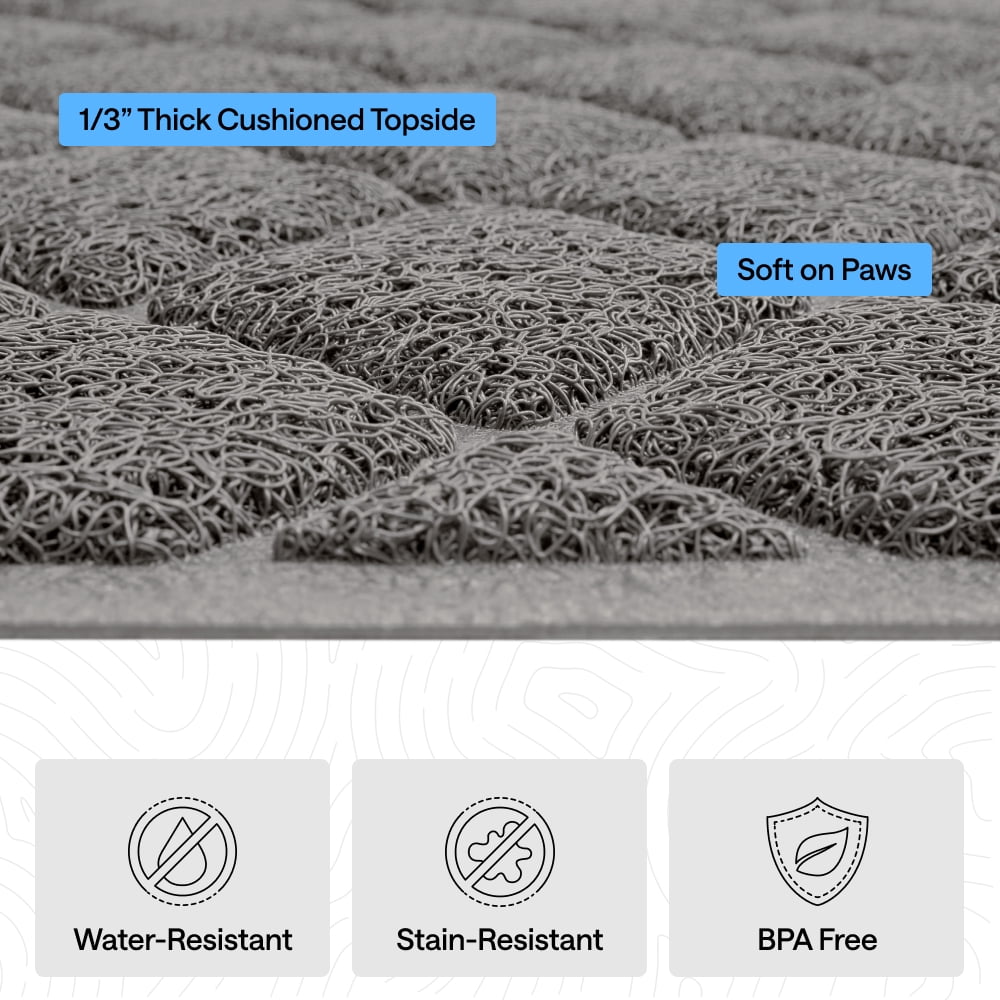 GORILLA GRIP Cat Litter Box Mat, 35x23, Water Resistant Kitty Litter Trapping Mat, Textured Backing, Easy to Clean, Less Waste and Clean Floors, Kitten Supplies for Indoor Cats, Soft on Paws, Gray