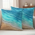 thumbnail image 4 of 2 Pack Outdoor Waterproof Throw Pillow Covers,Beach Sea Foaming Waves Blue Ombre Decorative Square Patio Pillowcases for Chair Couch Sofa 16x16in, 4 of 9
